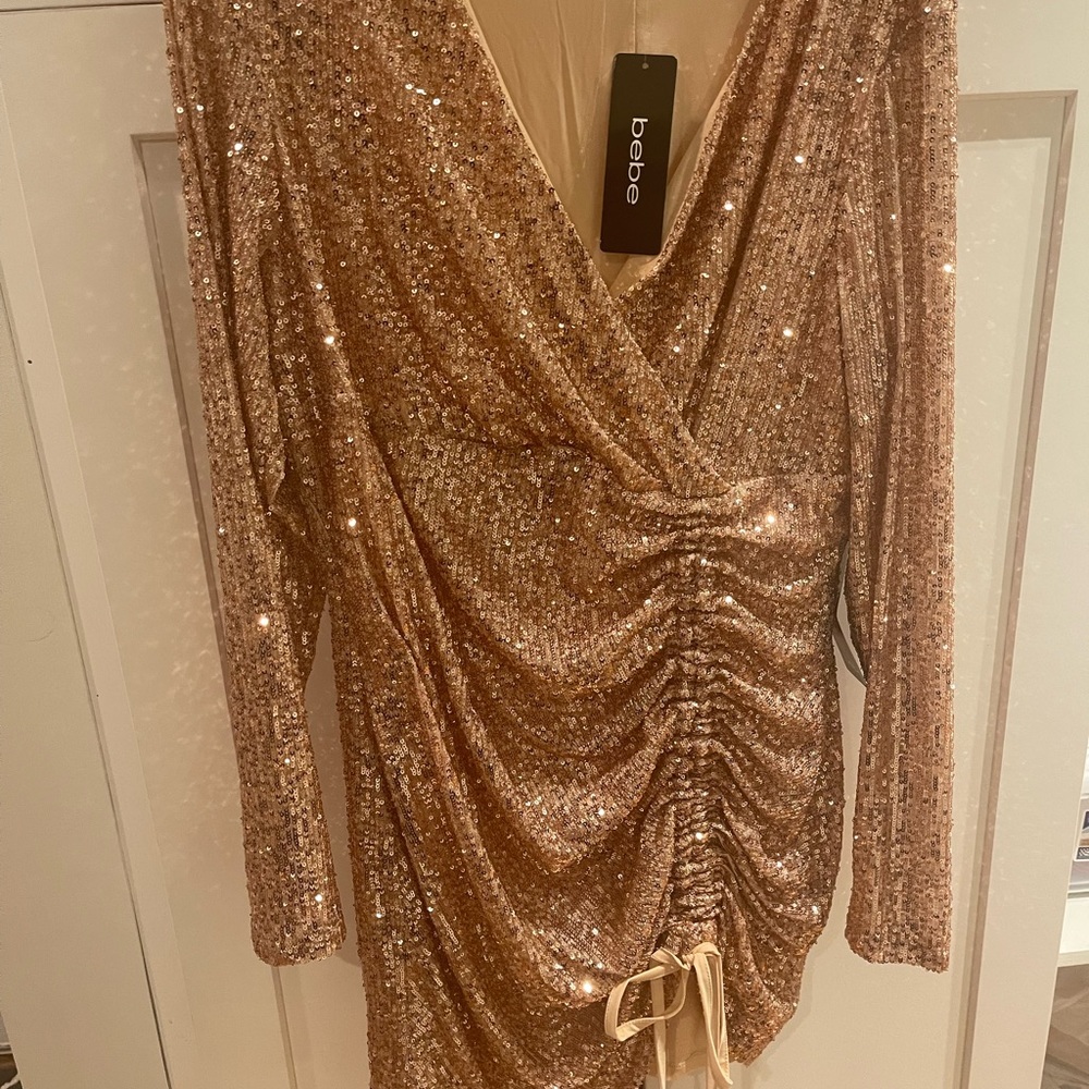 Sequin Bebe ruched dress . Color is more of a blush hazelnut size XXL